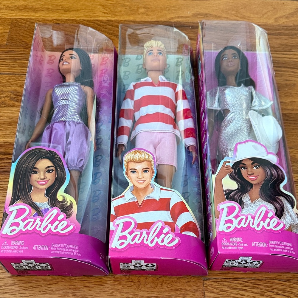 Barbie Fashion Doll Set with Pink, Purple, and Silver Outfits
